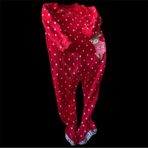 Carter's girls Red Polka Dot reindeer Footie pjs size 24m